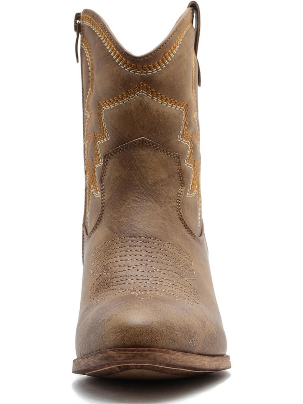 Women’s Camel Cowgirl Boots Ankle Brown Cowboy Boots With Embroidered Stitching - Picture 5 of 6